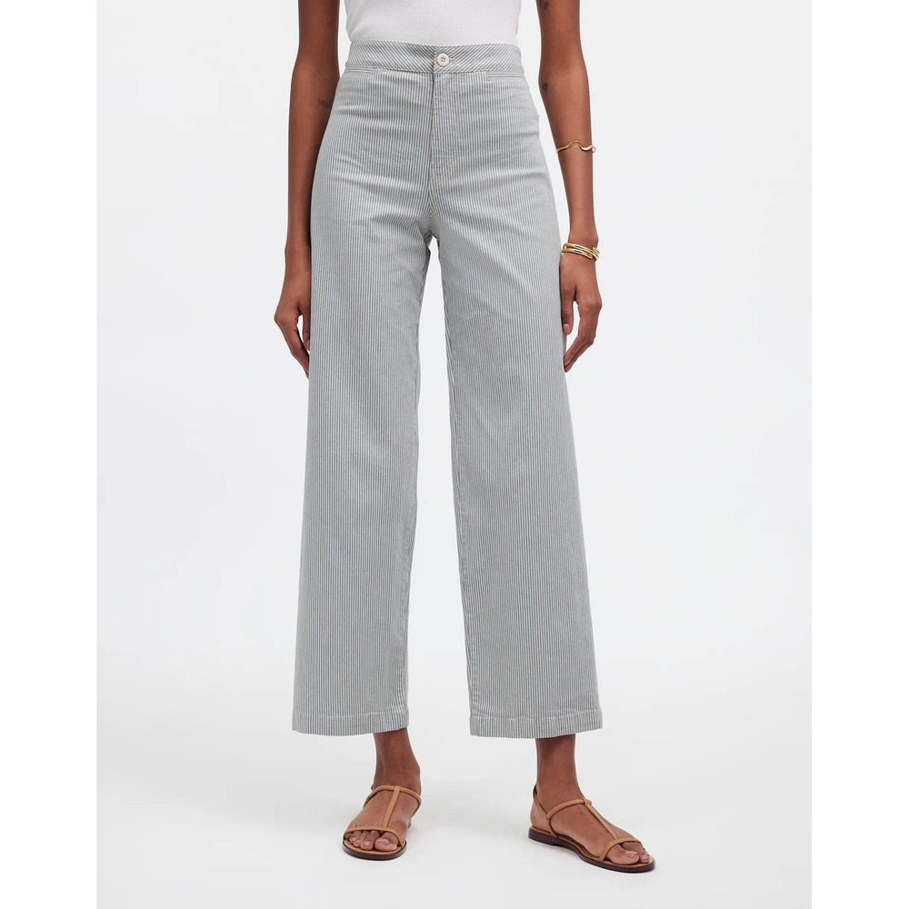 Madewell Emmett Wide-Leg Crop Pants Navy White Pinstripe Women's Size 25